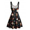 Robe de Noël Mini-robe froncée à imprimé Père Noël, élan et flocon de neige - Noir M | US 6