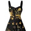 Robe de vacances, chapeau de sapin de Noël, cloche, imprimé lettres, mini-robe froncée - Noir XL | US 12