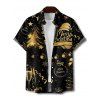 Chemise de vacances pour homme, imprimé sapin de Noël, chapeau, cloche, lettre, chemise boutonnée - Noir L