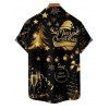 Chemise de vacances pour homme, imprimé sapin de Noël, chapeau, cloche, lettre, chemise boutonnée - Noir L