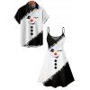 Christmas Couple Outfit Colorblock Snowman Snowflake Print Dress and Shirt Set - Noir S | US 4
