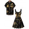 Holiday Couple Outfit Christmas Tree Hat Bell Letter Print Dress and Shirt Set - Noir S | US 4