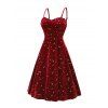 Robe Mi-Longue en Velours à Imprimé Fleur Lune Soleil et Strass - Rouge foncé L | US 8-10