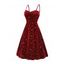 Robe Mi-Longue en Velours à Imprimé Fleur Lune Soleil et Strass - Rouge foncé L | US 8-10