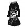 Robe à capuche gothique à lacets, motif tête de mort, motif floral et papillon - Noir S | US 4