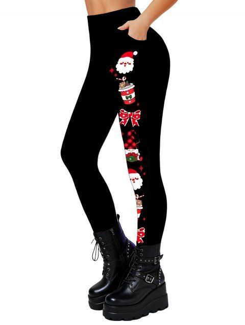 Leggings de Noël imprimé Père Noël avec nœud papillon et taille élastique