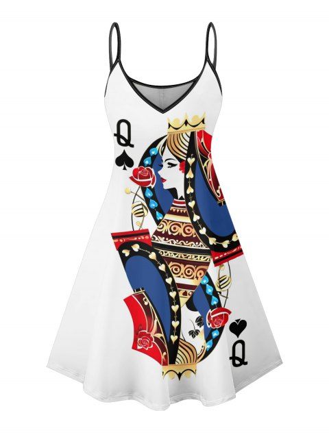 Robe D'été Trapèze à Col en V Imprimé Carte du Monde à Bretelles Spaghetti