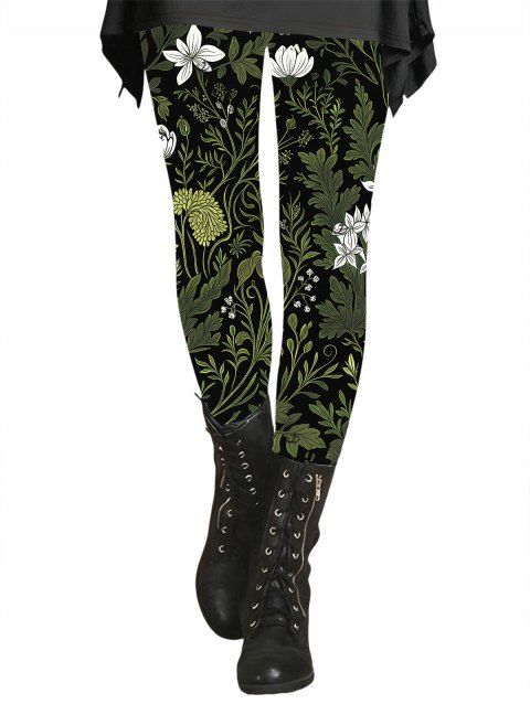 Leggings de vacances à imprimé floral et végétal, taille haute, élastiques et moulants