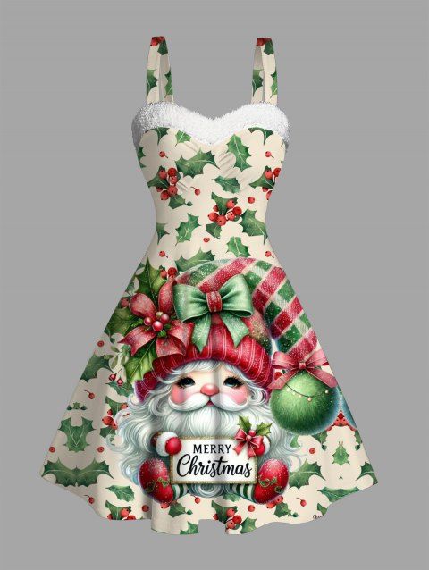 Robe de Noël mignonne Père Noël, nœud papillon, cloche, imprimé écossais, robe en fausse fourrure