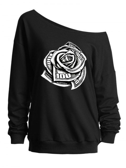 Sweat-shirt décontracté à manches longues et col incliné avec imprimé Rose Cash