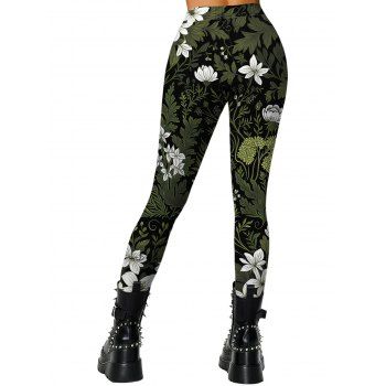 Vacation Leggings Floral Plant Print Elastic High Waisted Skinny Leggings