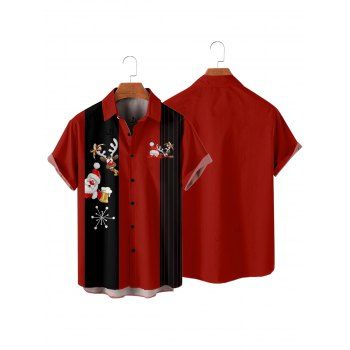 Men's Christmas Shirt Santa Claus Elk Snowflake Print Colorblock Stripe Shirt