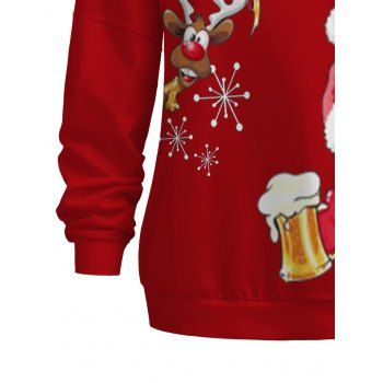 Christmas Sweatshirt Santa Claus Elk Snowflake Print Buckle Skew Neck Sweatshirt
