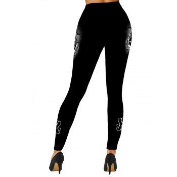 Gothic Leggings Skull Printed High Elastic Waisted Skinny Leggings