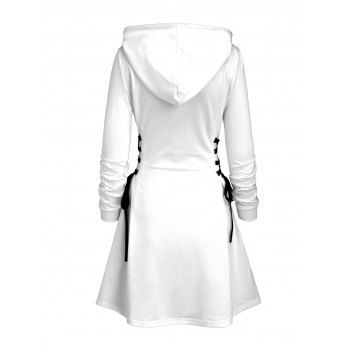 Christmas Hoodie Dress Cute Santa Claus Print Lace Up Hooded Dress