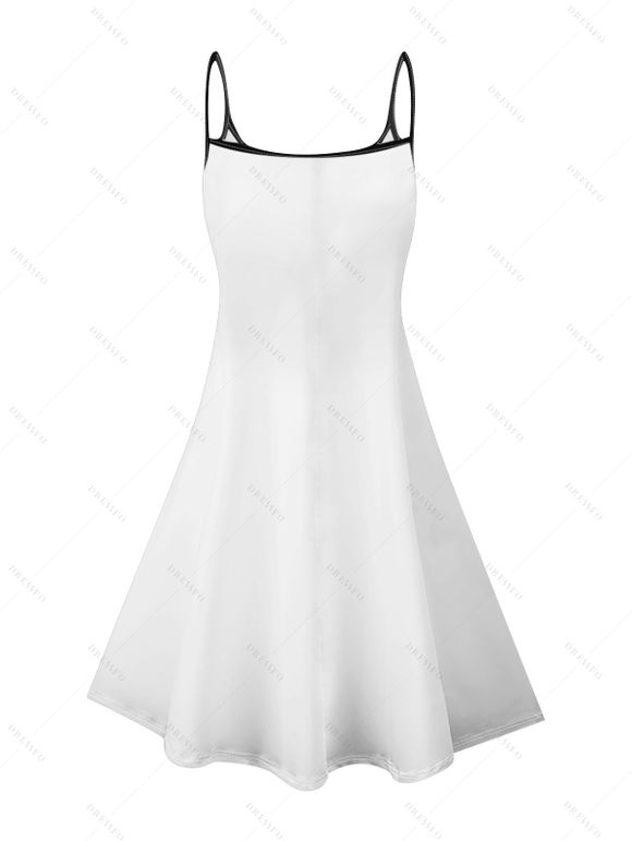 Robe D'été Trapèze à Col en V Imprimé Carte du Monde à Bretelles Spaghetti - Blanc L | US 8-10