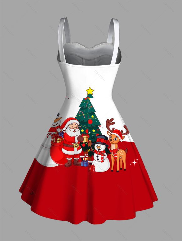 Robe de vacances Père Noël Bonhomme de neige Élan Sapin de Noël Imprimé Robe en fausse fourrure - Rouge S | US 4