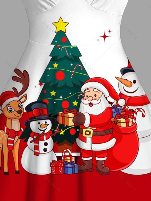 Robe de vacances Père Noël Bonhomme de neige Élan Sapin de Noël Imprimé Robe en fausse fourrure - Rouge S | US 4