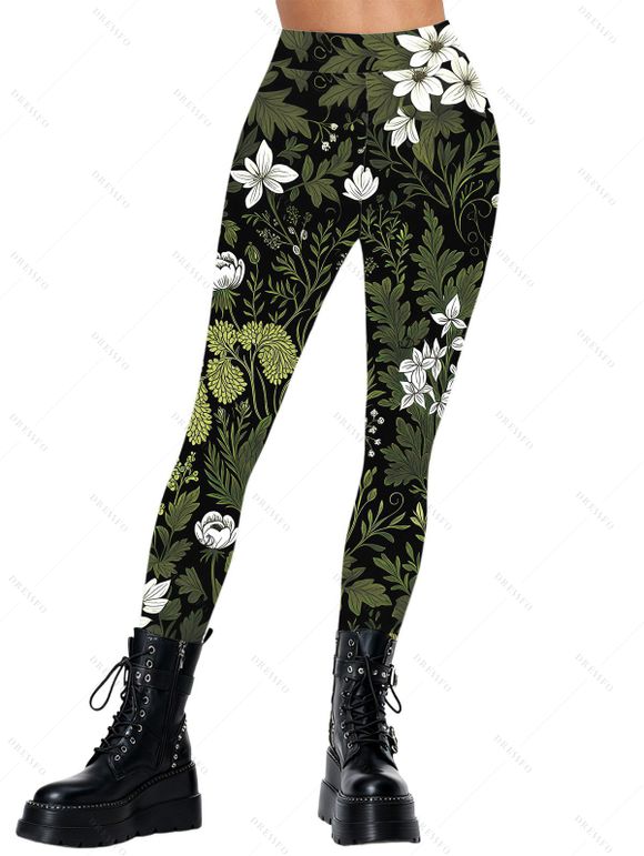 Leggings de vacances à imprimé floral et végétal, taille haute, élastiques et moulants - PLANT GREEN XXL | US 14