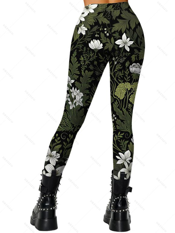 Leggings de vacances à imprimé floral et végétal, taille haute, élastiques et moulants - PLANT GREEN XXL | US 14