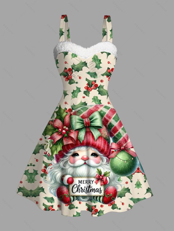 Robe de Noël mignonne Père Noël, nœud papillon, cloche, imprimé écossais, robe en fausse fourrure - Vert XXXXXL | US 20
