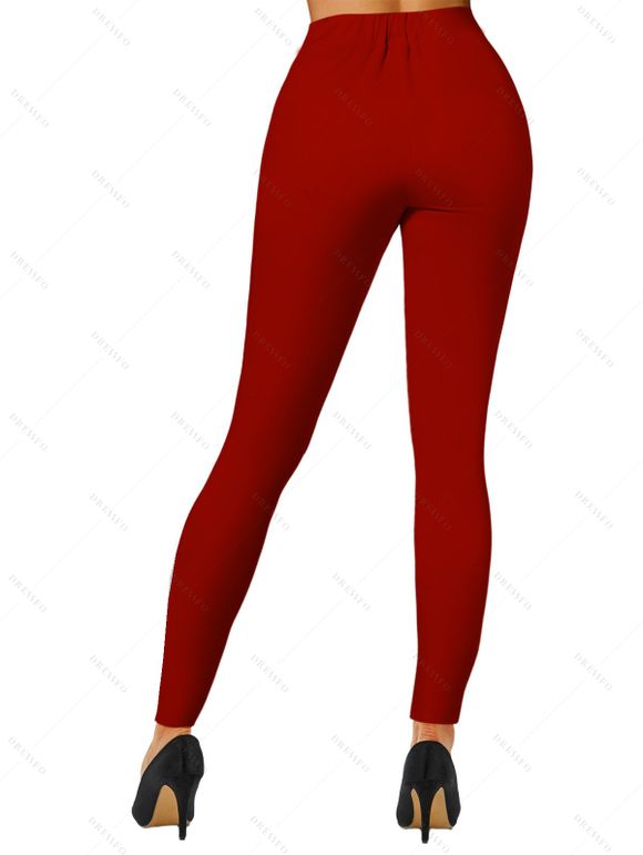 Leggings de Noël Leggings skinny à imprimé Père Noël, élan, flocon de neige et blocs de couleur - Rouge Vineux L | US 8-10