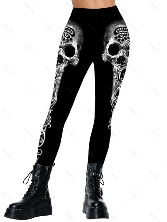 Leggings gothiques taille haute élastiques imprimés tête de mort - Noir M | US 6