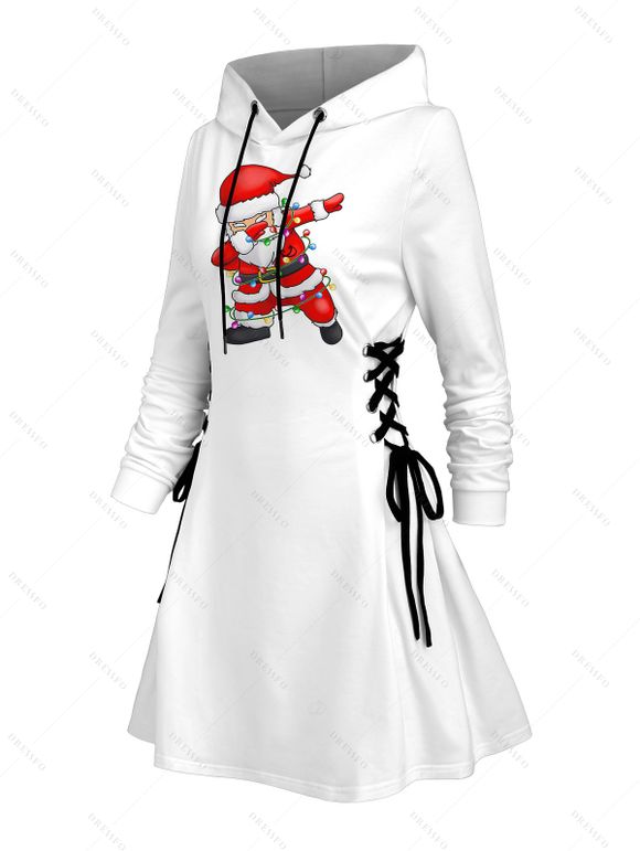 Robe à capuche de Noël, jolie robe à capuche à lacets avec imprimé Père Noël - Blanc XXL | US 14