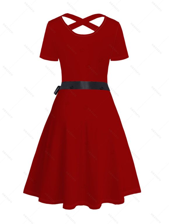 Robe de Noël à imprimé bonhomme de neige et flocon de neige, robe croisée avec ceinture - Rouge M | US 6
