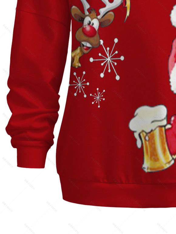 Sweat-shirt de Noël Père Noël Elk Flocon de neige Imprimé Boucle Col incliné Sweat-shirt - Rouge Vineux M | US 6