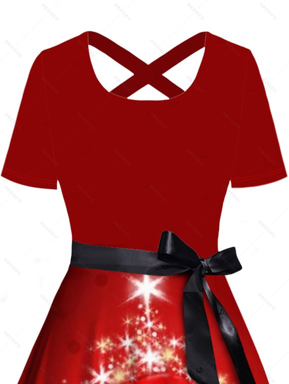 Robe de Noël à imprimé bonhomme de neige et flocon de neige, robe croisée avec ceinture - Rouge M | US 6