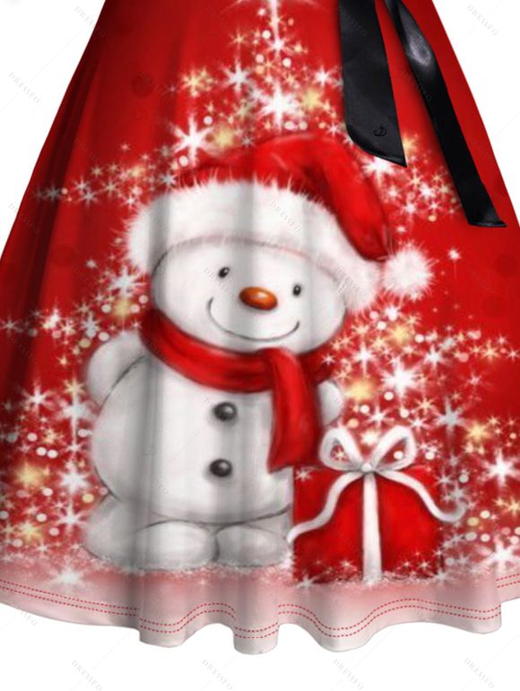 Robe de Noël à imprimé bonhomme de neige et flocon de neige, robe croisée avec ceinture - Rouge M | US 6