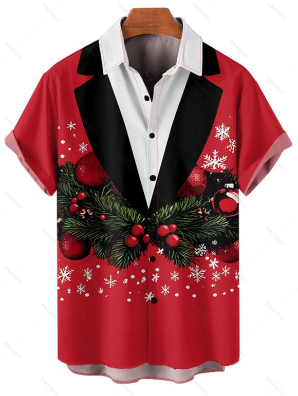 Chemise de Noël pour homme, boutonnée, imprimée en 3D, motif cloche et flocon de neige - Rouge 2XL