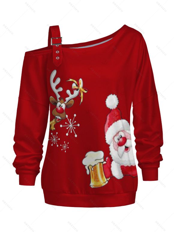 Christmas Couple Outfit Santa Claus Elk  Print Buckle Sweatshirt and Leggings Set - Rouge S | US 4