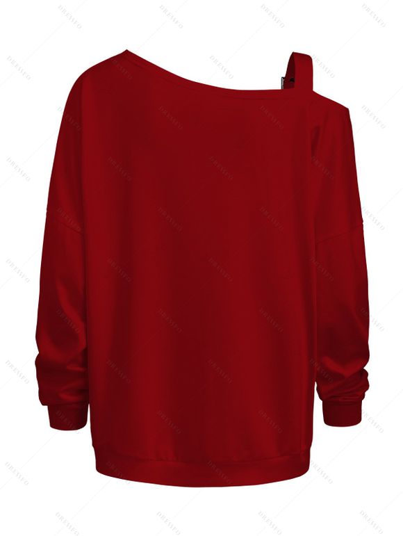 Christmas Couple Outfit Santa Claus Elk  Print Buckle Sweatshirt and Leggings Set - Rouge S | US 4