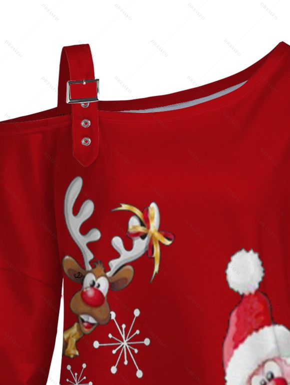 Christmas Couple Outfit Santa Claus Elk  Print Buckle Sweatshirt and Leggings Set - Rouge S | US 4