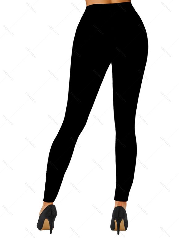 Leggings gothiques d'Halloween imprimés têtes de mort, leggings skinny taille haute élastiques - Noir M | US 6