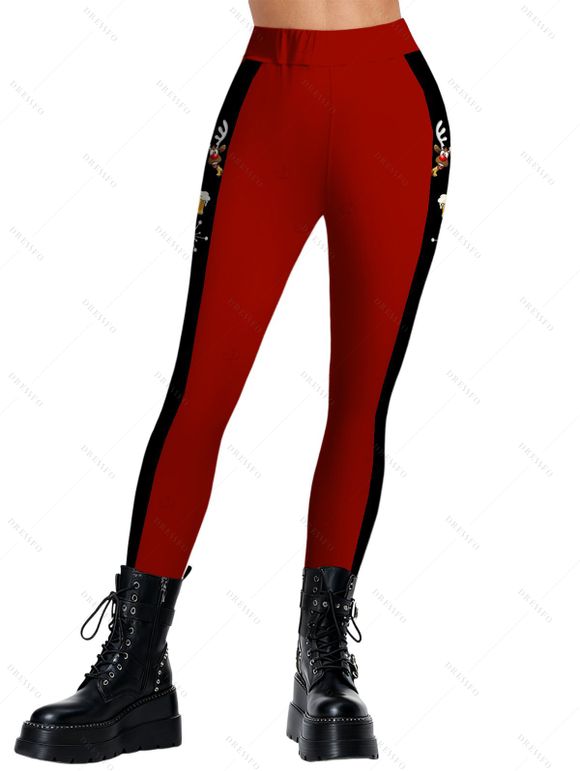 Christmas Couple Outfit Santa Claus Elk  Print Buckle Sweatshirt and Leggings Set - Rouge S | US 4