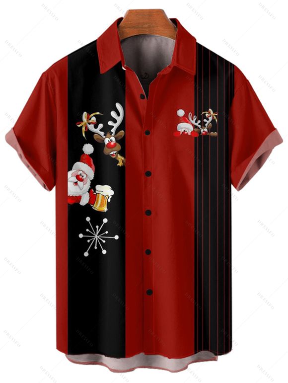 Christmas Couple Outfit Santa Claus Snowflake Elk Print Dress and Shirt Set - Rouge S | US 4