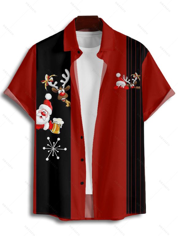 Christmas Couple Outfit Santa Claus Snowflake Elk Print Dress and Shirt Set - Rouge S | US 4