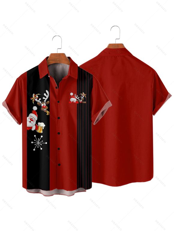 Christmas Couple Outfit Santa Claus Snowflake Elk Print Dress and Shirt Set - Rouge S | US 4