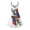 Playing Card Print V Neck High Waist Spaghetti Strap Dress and Roll Up Sleeve Shirt Hawaii Outfit - Blanc S | US 4