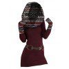 Robe en maille à imprimé ethnique et col oblique, robe à manches longues avec boucle en O - Rouge foncé S | US 4