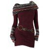 Robe en maille à imprimé ethnique et col oblique, robe à manches longues avec boucle en O - Rouge foncé S | US 4