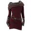 Robe en maille à imprimé ethnique et col oblique, robe à manches longues avec boucle en O - Rouge foncé XXL | US 12