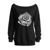 Sweat-shirt décontracté à manches longues et col incliné avec imprimé Rose Cash - Noir L | US 8-10