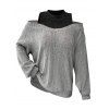 Haut tricoté à manches longues et épaules dénudées Coloblock Knitwear - Gris XL | US 12