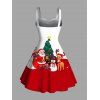 Robe de vacances Père Noël Bonhomme de neige Élan Sapin de Noël Imprimé Robe en fausse fourrure - Rouge L | US 8-10