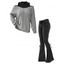 Women Outfit Colorblock Cold Shoulder Knitted Top and Plant Print Leggings Set - Gris S | US 4