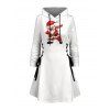 Robe à capuche de Noël, jolie robe à capuche à lacets avec imprimé Père Noël - Blanc XXL | US 14